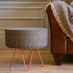 Harris Tweed Eriskay Herringbone Footstool With Steel Hairpin Legs
