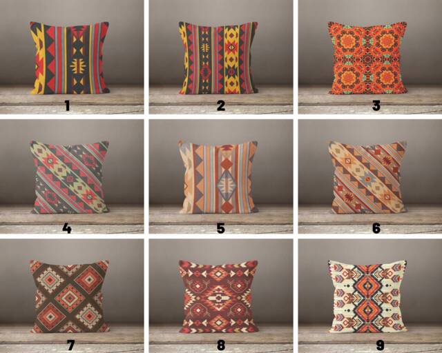 Rug Kilim Design Throw Pillow Cover/Burgundy Red & Natural Abstract Geometric Design/Terracotta Color Cushion Cover/Rustic Home Decor - image 1