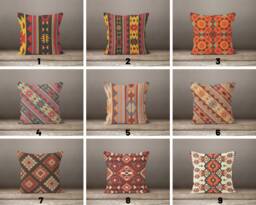 Rug Kilim Design Throw Pillow Cover/Burgundy Red & Natural Abstract Geometric Design/Terracotta Color Cushion Cover/Rustic Home Decor