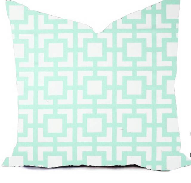 Pillow Cover Throw Accent Decor - Custom All Sizes 16x16, 18x18 Coral Salmon Orange Mint Green Modern Geo - image 1