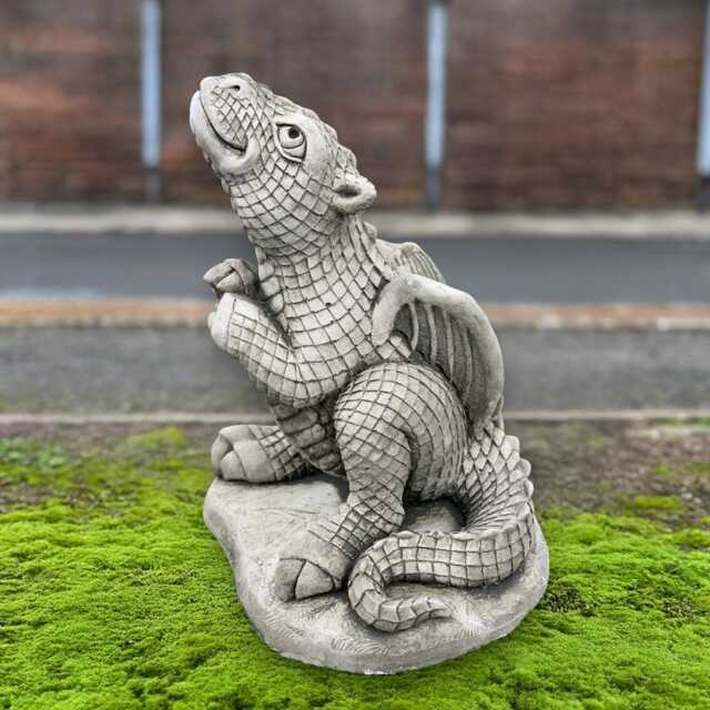 Concrete Sitting Baby Dragon Statue Stone Figure Cement Fantasy Creature Ornament Garden Mythical Sculpture Outdoor Decor Gift - image 1