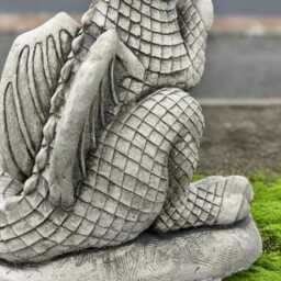 Concrete Sitting Baby Dragon Statue Stone Figure Cement Fantasy Creature Ornament Garden Mythical Sculpture Outdoor Decor Gift - thumbnail 4