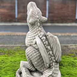 Concrete Sitting Baby Dragon Statue Stone Figure Cement Fantasy Creature Ornament Garden Mythical Sculpture Outdoor Decor Gift - thumbnail 3