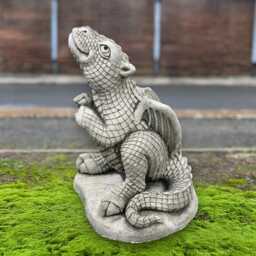 Concrete Sitting Baby Dragon Statue Stone Figure Cement Fantasy Creature Ornament Garden Mythical Sculpture Outdoor Decor Gift - thumbnail 1