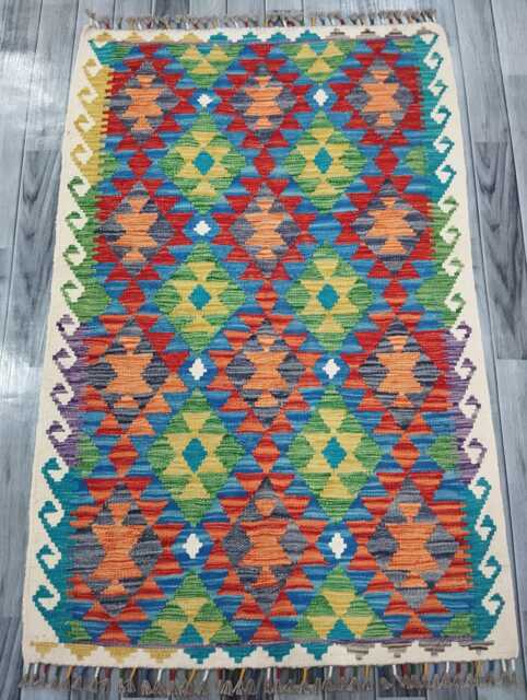 Multicolour Rug, Handmade Artisan Afghan Turkish Scandinavian Navajo Bohemian Flatweave Wool Kilim 149x98 cm - image 1