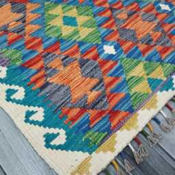 Multicolour Rug, Handmade Artisan Afghan Turkish Scandinavian Navajo Bohemian Flatweave Wool Kilim 149x98 cm - thumbnail 2