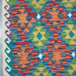 Multicolour Rug, Handmade Artisan Afghan Turkish Scandinavian Navajo Bohemian Flatweave Wool Kilim 149x98 cm - thumbnail 4