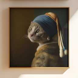 Grey Cat With Pearl Earring Print. Johannes Vermeer Inspired Wall Art - thumbnail 3