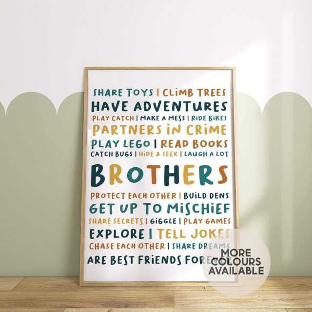 Brothers Print - Boys Playroom Bedroom Nursery Decor Unframed - image 1