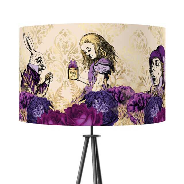 Lampshade Alice in Wonderland Purple Gold Blue Velvet - Drum Lamp Shade 25cm 30cm 35cm 40cm 45cm Table Lamp Shade, Ceiling Pendant - image 1