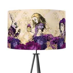 Lampshade Alice in Wonderland Purple Gold Blue Velvet - Drum Lamp Shade 25cm 30cm 35cm 40cm 45cm Table Lamp Shade, Ceiling Pendant - thumbnail 1