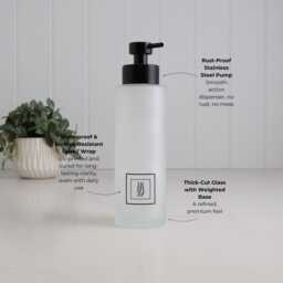 Frosted Glass Soap Dispenser With Black Square Label, Choose 250Ml Or 500Ml Size & Custom Text, Modern Bathroom Kitchen Gift - thumbnail 3
