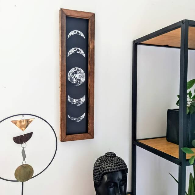 Moon Phases Wall Decor in Wooden Frame - Unique Art - image 1
