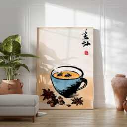 Chai Tea Art Print, Minimalist Japanese Style Wall Art, Spiced Illustration, Warm Kitchen Decor, Asian Poster For Dining Room - thumbnail 3