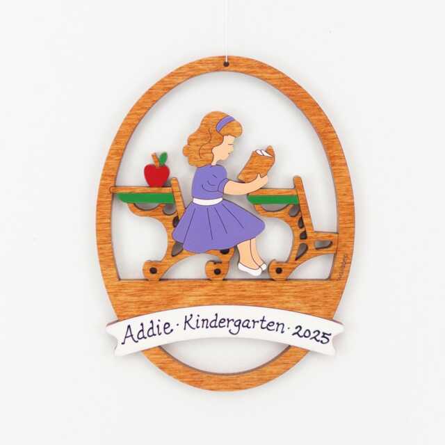 Personalized School Girl Christmas Ornament - Wood, Laser Cut, Hand Painted - image 1