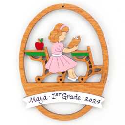 Personalized School Girl Christmas Ornament - Wood, Laser Cut, Hand Painted - thumbnail 3