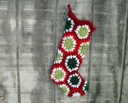 Crocheted Granny Square Christmas Stocking - thumbnail 1