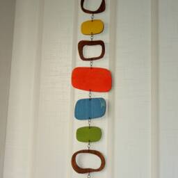 Mid Century Modern Wall Hanging Wooden Geometric Decor, Walnut & Colorful Accents - thumbnail 4