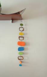Mid Century Modern Wall Hanging Wooden Geometric Decor, Walnut & Colorful Accents