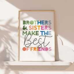 Set Of 3 Playroom Prints, Big Bro Lil Sis, Brother Sister Bedroom Sibling Rainbow Wall Art, Colourful - thumbnail 3