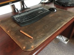 "Hand Made Full Grain Leather Desk Pad With Lining. Large 32"" X 22"
