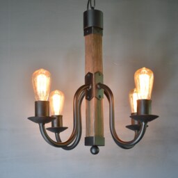 Wood & Wrought Iron Chandelier, Rustic Pendant Light, Country Farmhouse Lighting - thumbnail 3