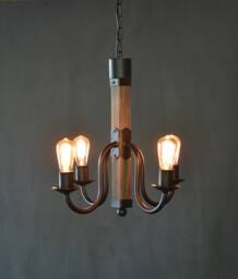 Wood & Wrought Iron Chandelier, Rustic Pendant Light, Country Farmhouse Lighting