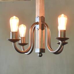 Wood & Wrought Iron Chandelier, Rustic Pendant Light, Country Farmhouse Lighting - thumbnail 2