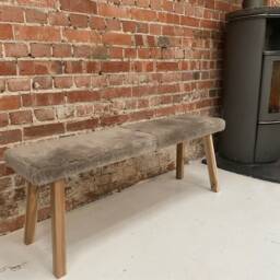 Brown Sheepskin Covered Bench, Genuine Sheepskin, Wooden. Bench , Dining Bench, Table, Amazing Gift - thumbnail 4