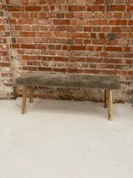 Brown Sheepskin Covered Bench, Genuine Sheepskin, Wooden. Bench , Dining Bench, Table, Amazing Gift - thumbnail 1