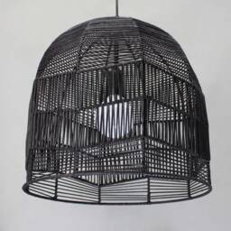 Handwoven Rattan Pendant Light, Bell-Shaped Black Ceiling Fixture - W13.7'' X H13.7'' - thumbnail 2
