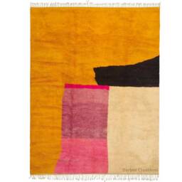 Abstract Moroccan Beni Rug - Yellow Pink Black Cream Authentic Berber Wool - thumbnail 1