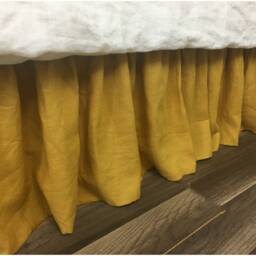 Mustard Gold Linen Bed Skirt, Yellow Dust Ruffles, Bedding, Custom All Sizes - thumbnail 2