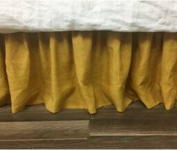 Mustard Gold Linen Bed Skirt, Yellow Dust Ruffles, Bedding, Custom All Sizes