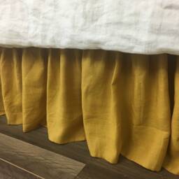 Mustard Gold Linen Bed Skirt, Yellow Dust Ruffles, Bedding, Custom All Sizes - thumbnail 3