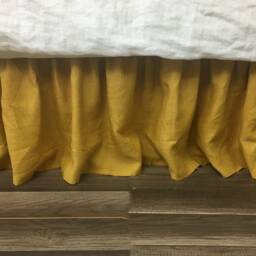 Mustard Gold Linen Bed Skirt, Yellow Dust Ruffles, Bedding, Custom All Sizes - thumbnail 4