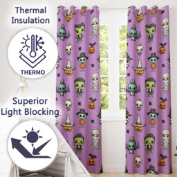 Cute Halloween Characters Mummy Frankenstein Bat Purple Background Seamless Readymade Eyelet Ring Top Thermal 100% Blackout Curtains - thumbnail 3