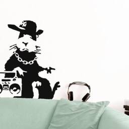 Wall Decal Banksy Hip Hop Rat, Gangsta Rat Decal, Street Art Sticker, Urban Art, Vinyl Grafitty, Stencil Sticker - thumbnail 2