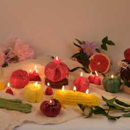 Pomegranate Candle - Soy Wax Fruit Sculptural Handmade Home Decor Eclectic - thumbnail 4