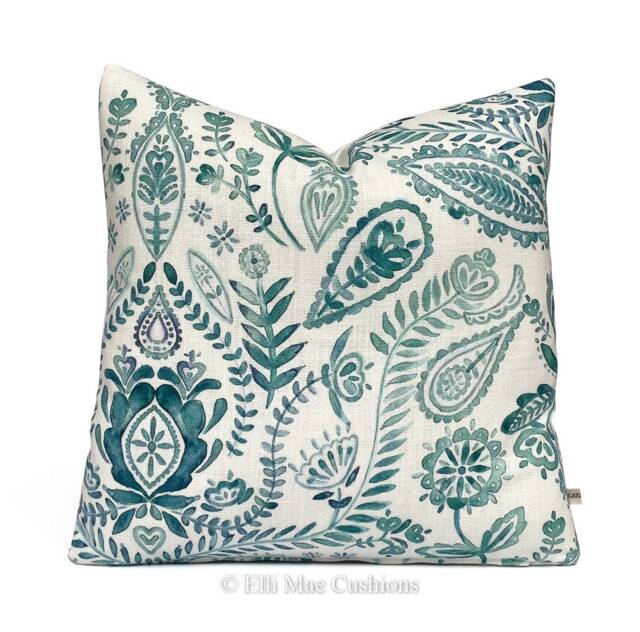 Bluebellgray Luxury Designer Aria Teal Floral Cushion Pillow Throw Cover - image 1
