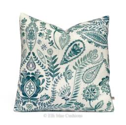 Bluebellgray Luxury Designer Aria Teal Floral Cushion Pillow Throw Cover - thumbnail 1