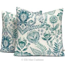 Bluebellgray Luxury Designer Aria Teal Floral Cushion Pillow Throw Cover - thumbnail 2