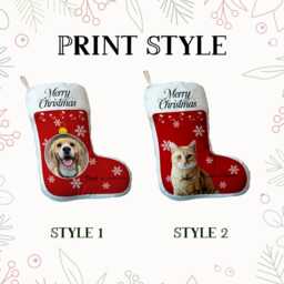 Personalized Pet Stocking Pillow, Red Christmas Decor, Holiday Portrait Gift, First Gifts, Pillow - thumbnail 3