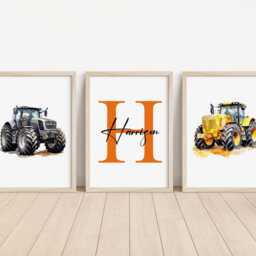 Set Of 3 Personalised Tractor Prints, Kids Bedroom Decor, Nursery Print, Farm Wall Art, Poster, Gift - thumbnail 2