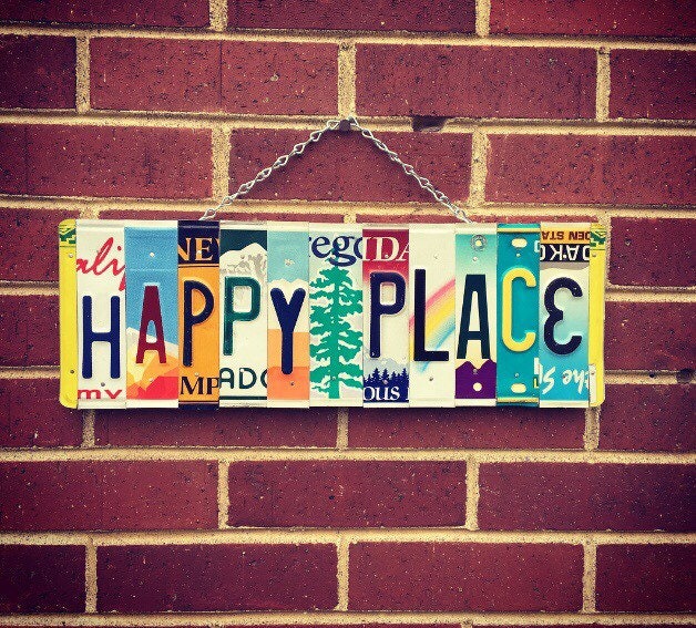Happy Place Sign, Gifts, Housewarming Gift, License Plate Art, For Her, Wall Decor, Cabin Art - image 1