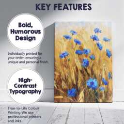 Blue Cornflower Golden Wheat Field Botanical Landscape Canvas Wall Art Print Decor Picture Ready To Hang - thumbnail 2