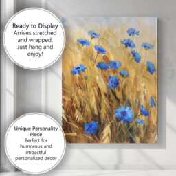 Blue Cornflower Golden Wheat Field Botanical Landscape Canvas Wall Art Print Decor Picture Ready To Hang - thumbnail 3