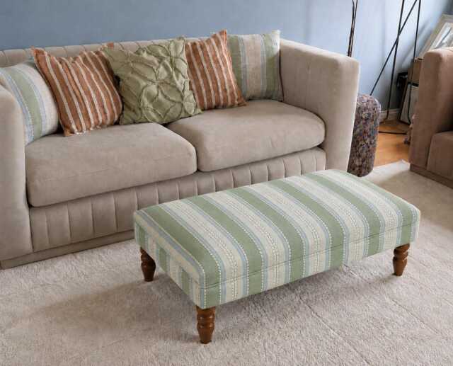 Footstool in Linwood Dimity Fabric Handmade Wavy Stripe Upholstered Ottoman With Wooden Legs - image 1