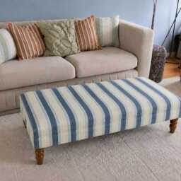 Footstool in Linwood Dimity Fabric Handmade Wavy Stripe Upholstered Ottoman With Wooden Legs - thumbnail 3
