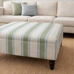Footstool in Linwood Dimity Fabric Handmade Wavy Stripe Upholstered Ottoman With Wooden Legs - thumbnail 2